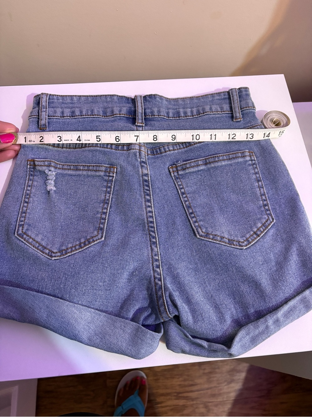 SHEIN Light Blue Rolled Cuff Denim Shorts - Picture 9 of 10